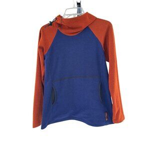 Melanzana Womens Small Blue & Orange Hooded Pullover Fleece